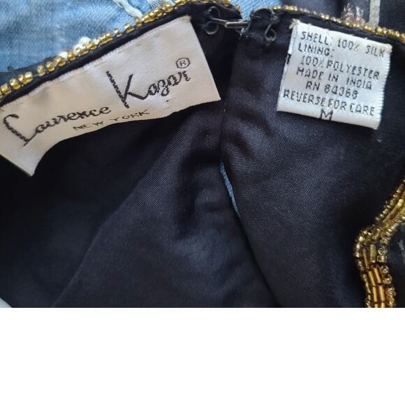 Laurence Kazar Black Gold White Silk Sequin Beads Vintage Top Shirt Medium - Picture 4 of 4